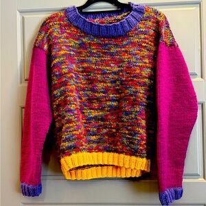 Vibrant hand crochet color block sweater
